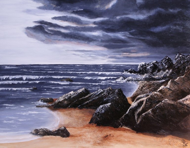 Felsiger Strandkl.JPG - Felsiger Strand, Mischtechnik, 70 x 90